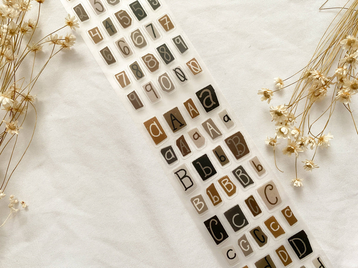 Neutral Letters & Numbers PET Tape (PRE-CUT)