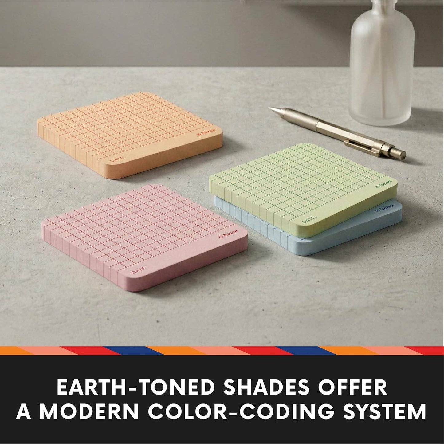 Graph Grid Sticky Notes 4pk | Premium Thick Paper 120g | Colorful Pastel Graphing Memo Pads with Date, 3" x 3"