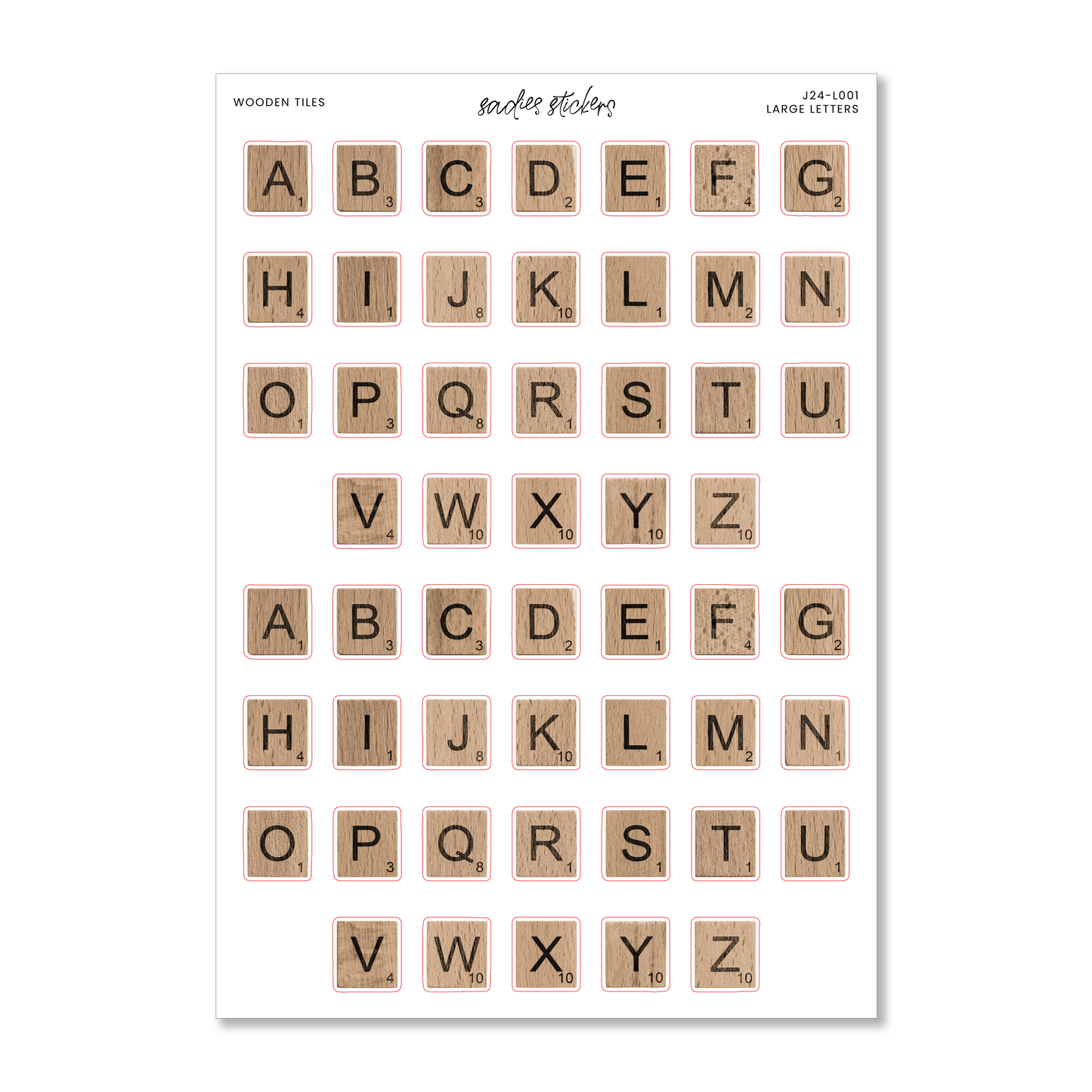 Sadies Stickers Wooden Tiles • Large Letters • Deco Sticker Sheet