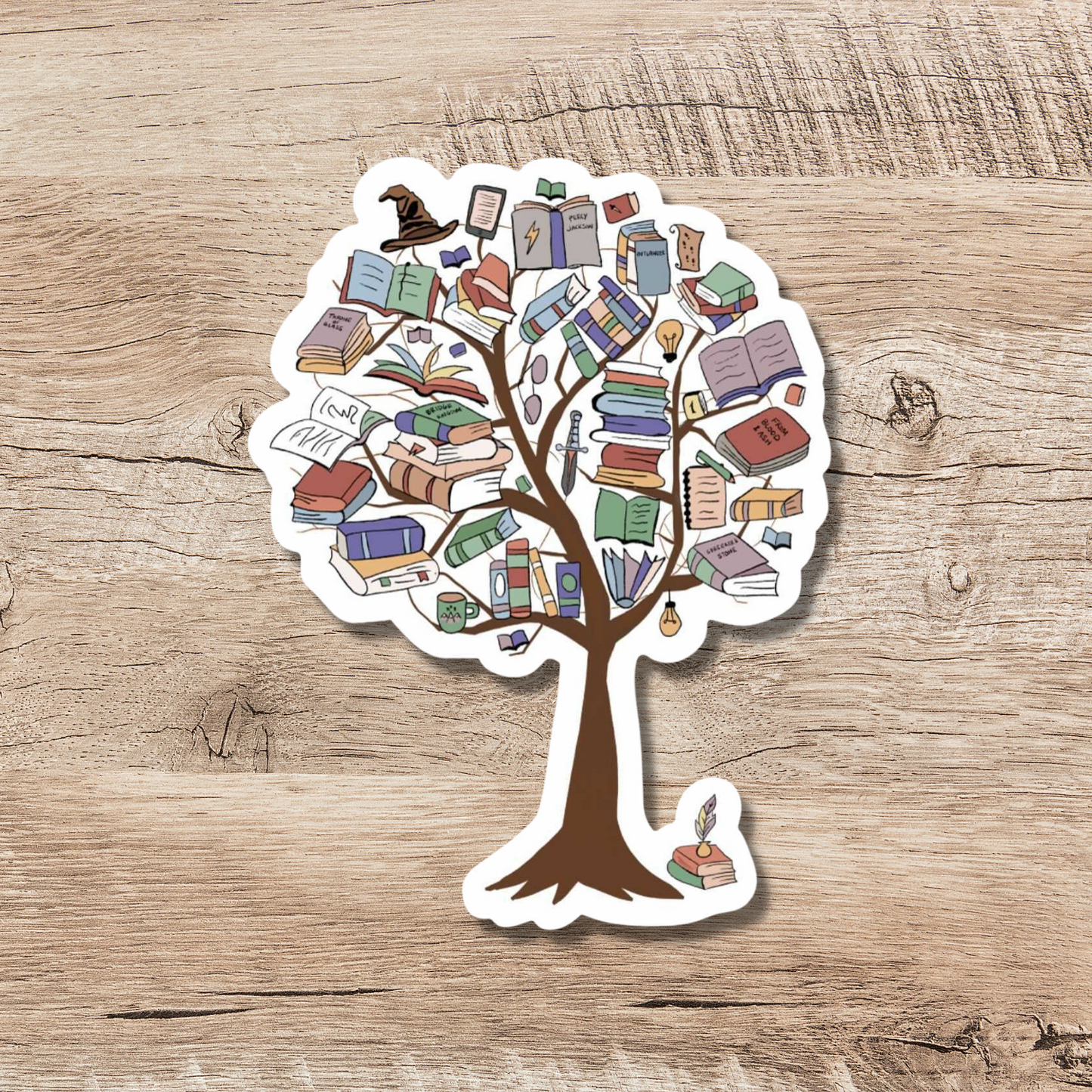 Fantasy Book Tree Sticker, 3-inch