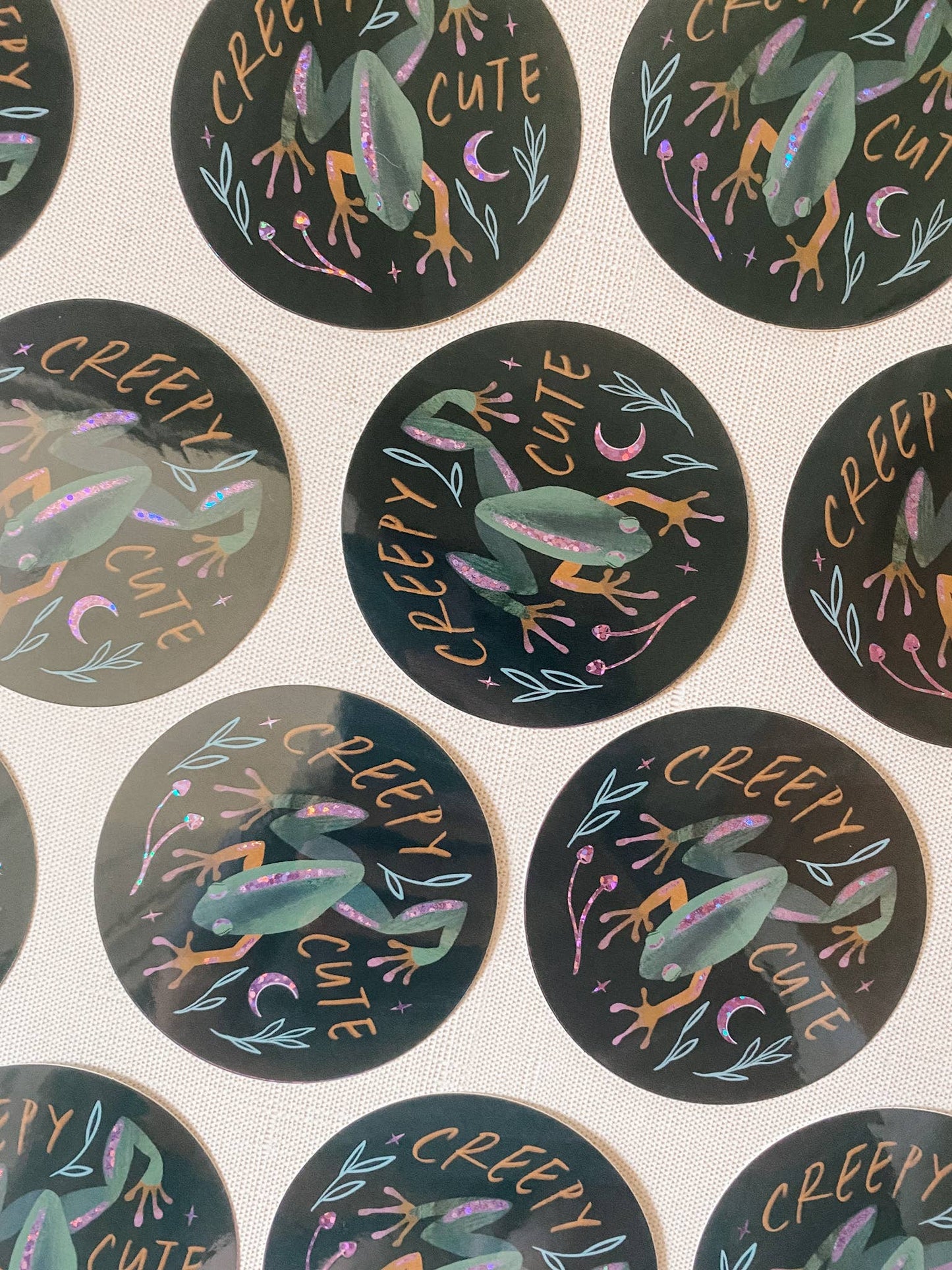 Creepy Cute Vinyl Frog Glitter Sticker - 3"