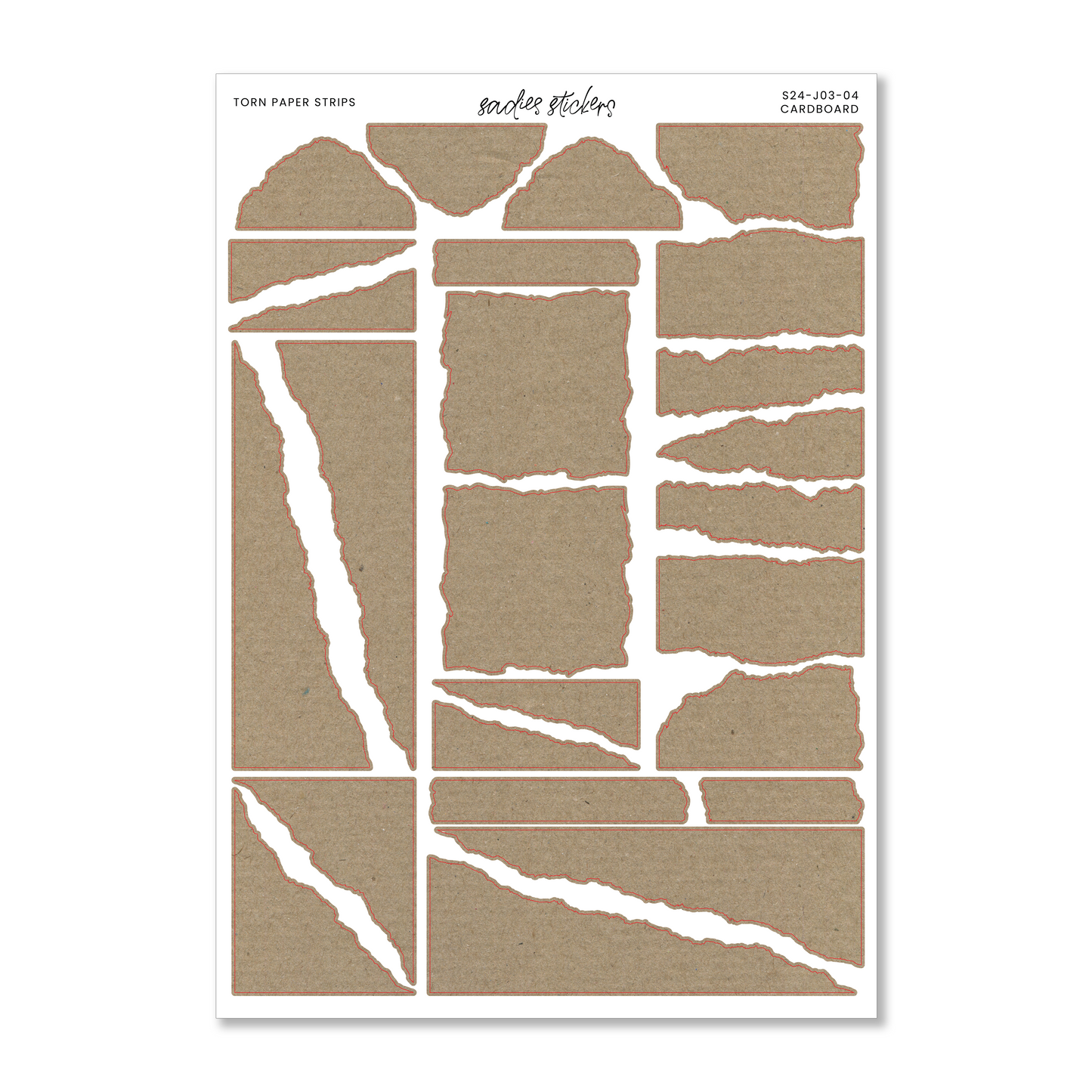 Sadies Stickers Cardboard Torn Paper Strips • Journal Sticker Sheet