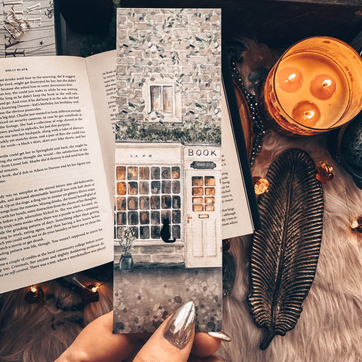 Black Cat Bookshop Watercolor Bookmark