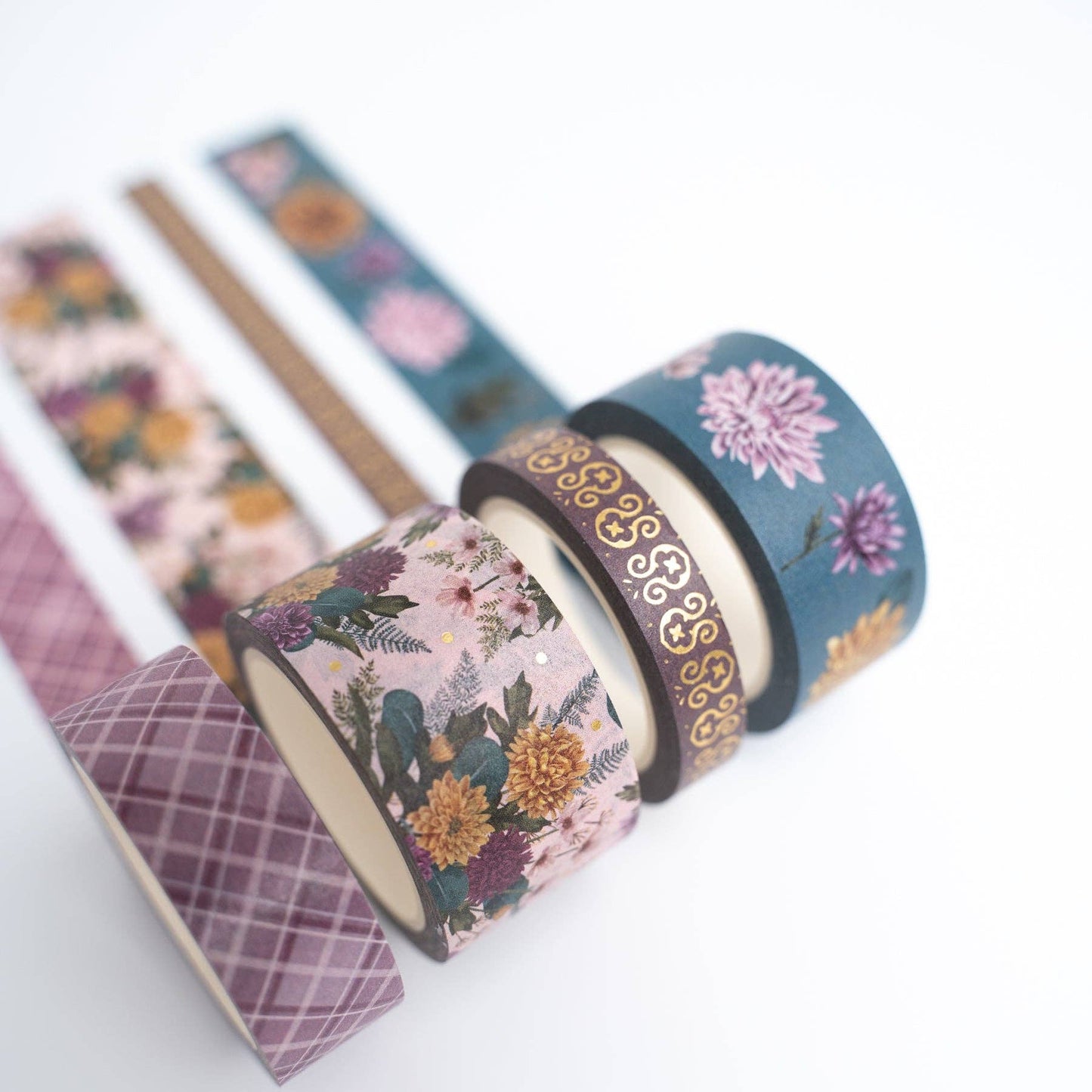 🌼 Chrysanthemum Washi Tape Set – 4 Rolls