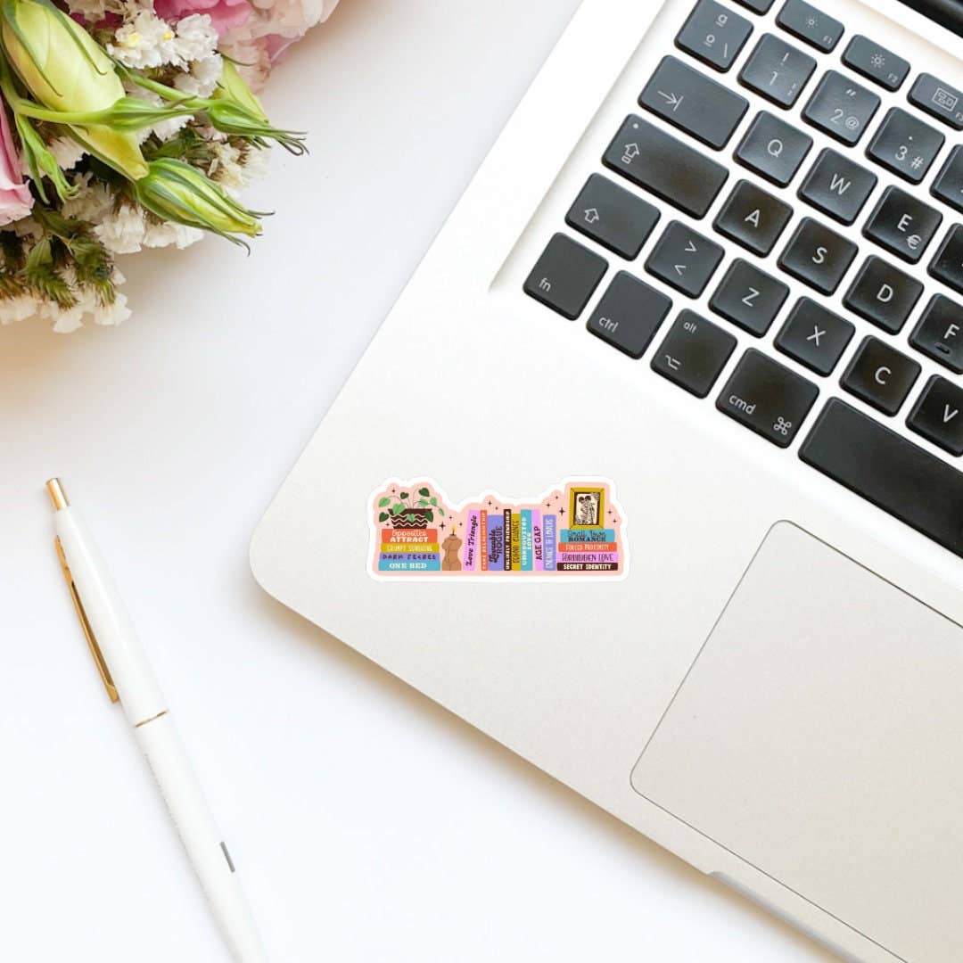Romance Tropes Bookshelf Sticker | Book Sticker | Girly |: Glossy