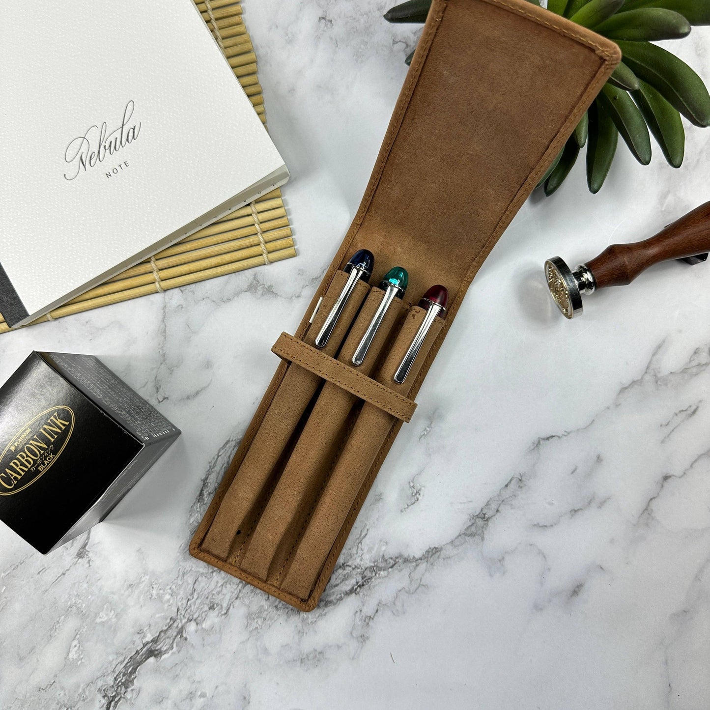 Girologio Leather 3 Pen Case: Black