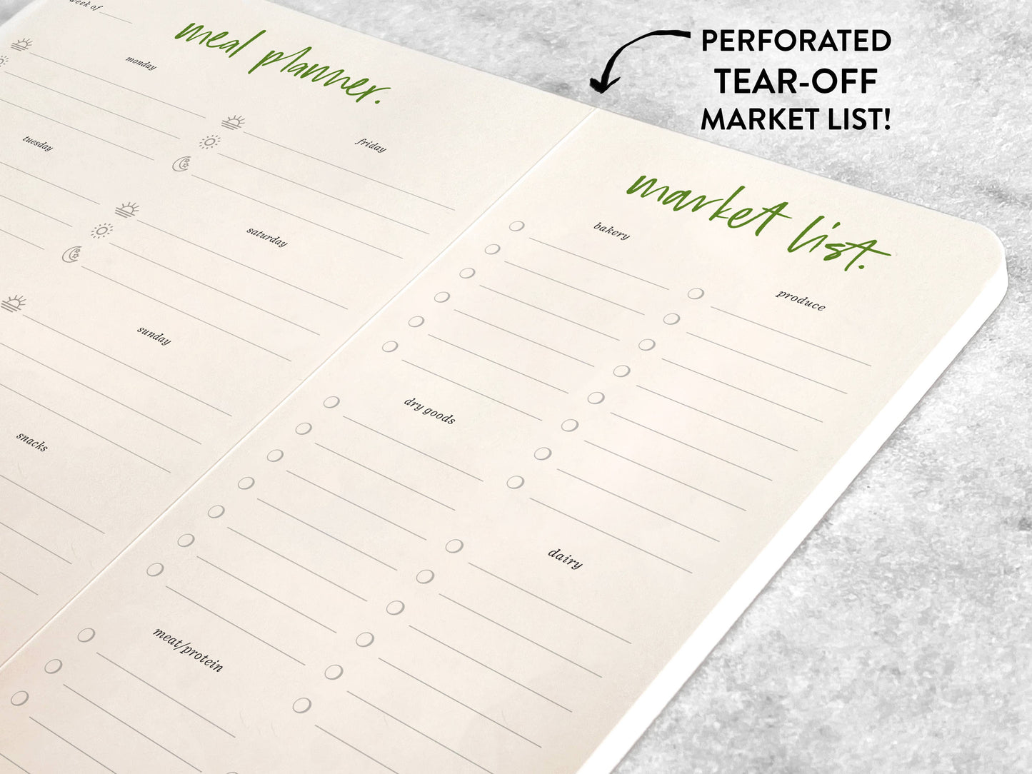 Meal Planner Notepad – with Tear‑Off Market List
