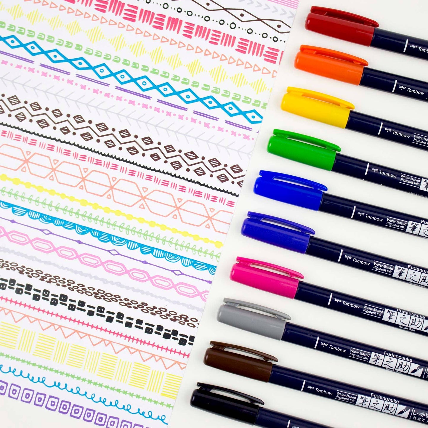 Tombow Fudenosuke Colors Calligraphy Brush Pens - 10-Pack