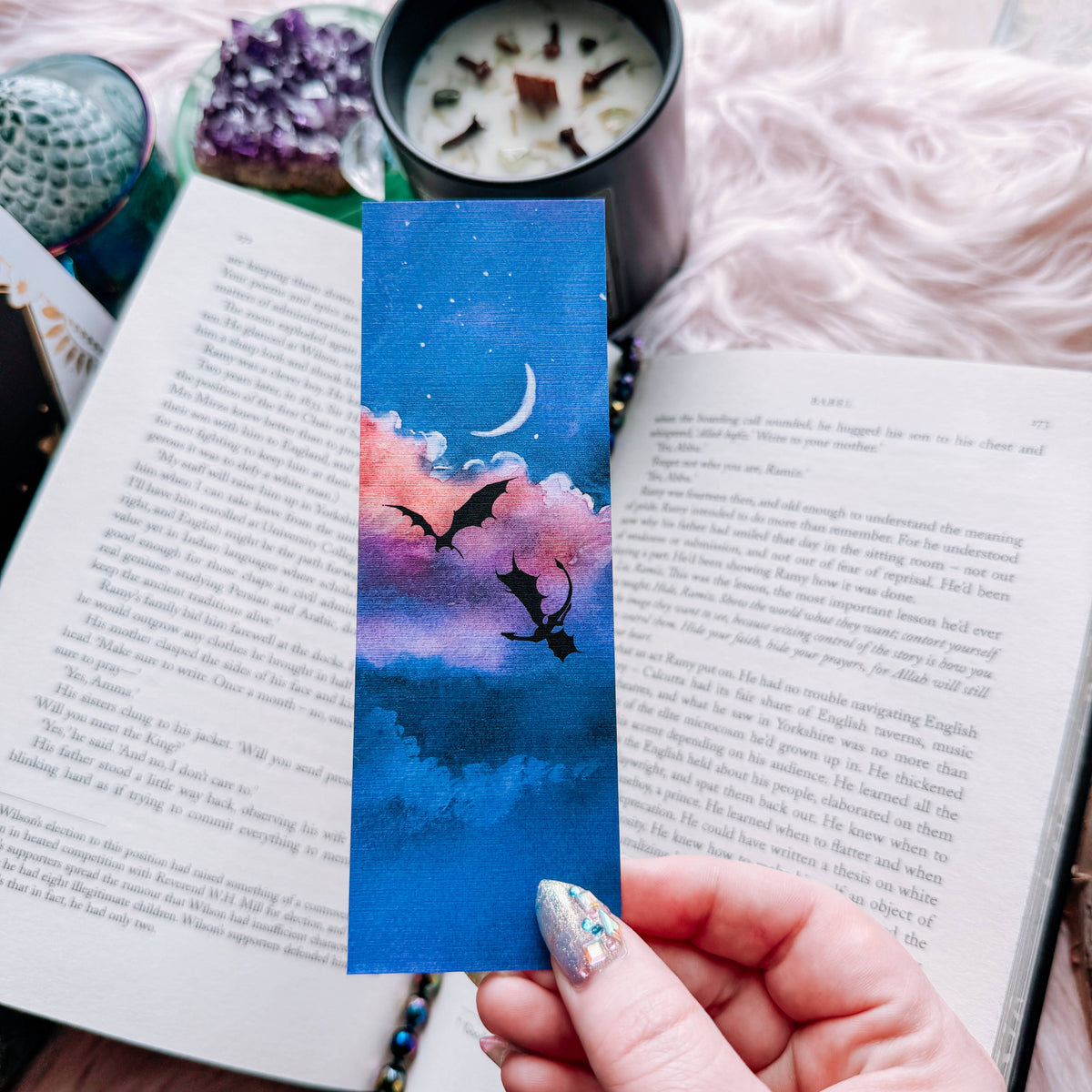 Dragons at Twilight Wyvern Watercolor Bookmark