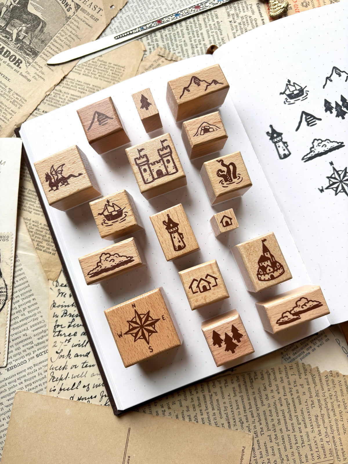 Mini Fantasy Map Rubber Stamp Kit – Set of 16