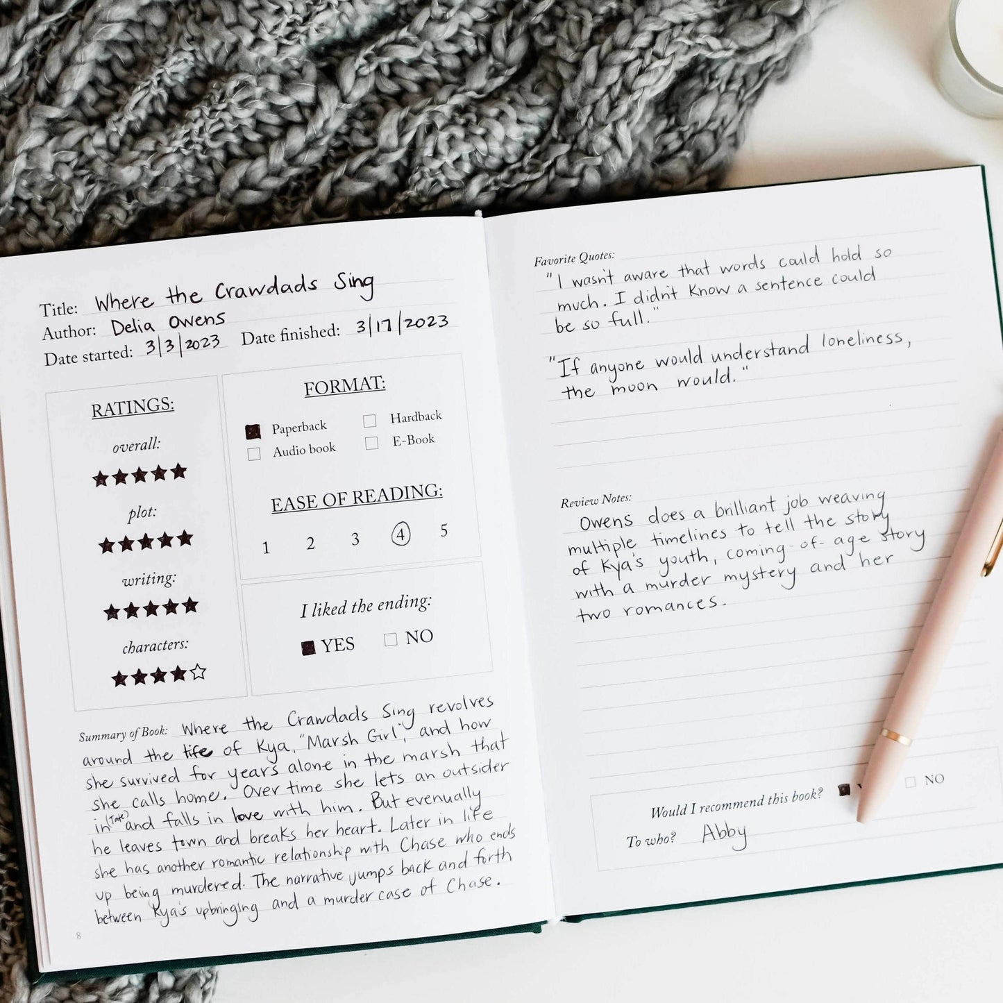 Reading Journal for Book Lovers – Green
