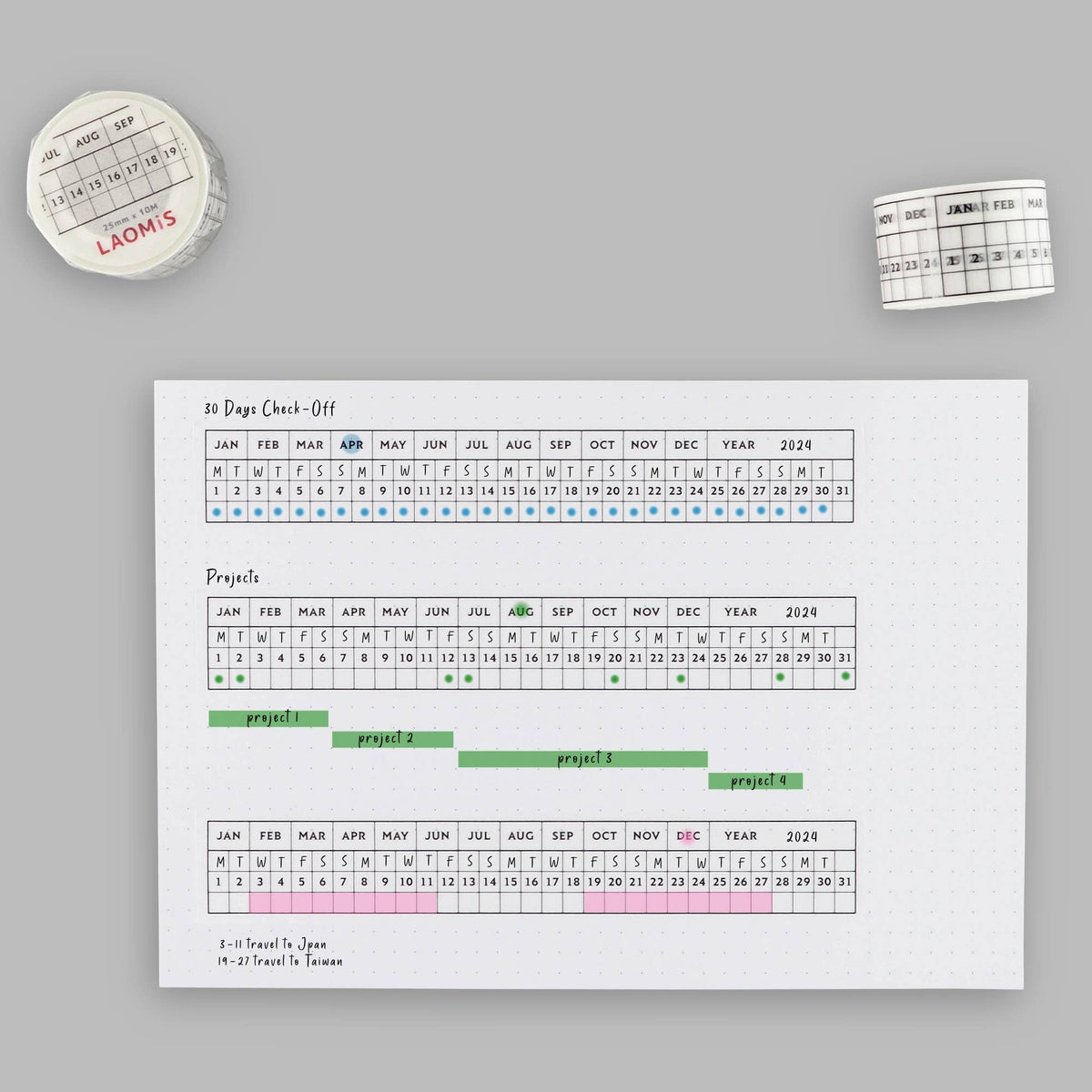 Undated Project Schedule Washi Tape – 31 Day Tracker