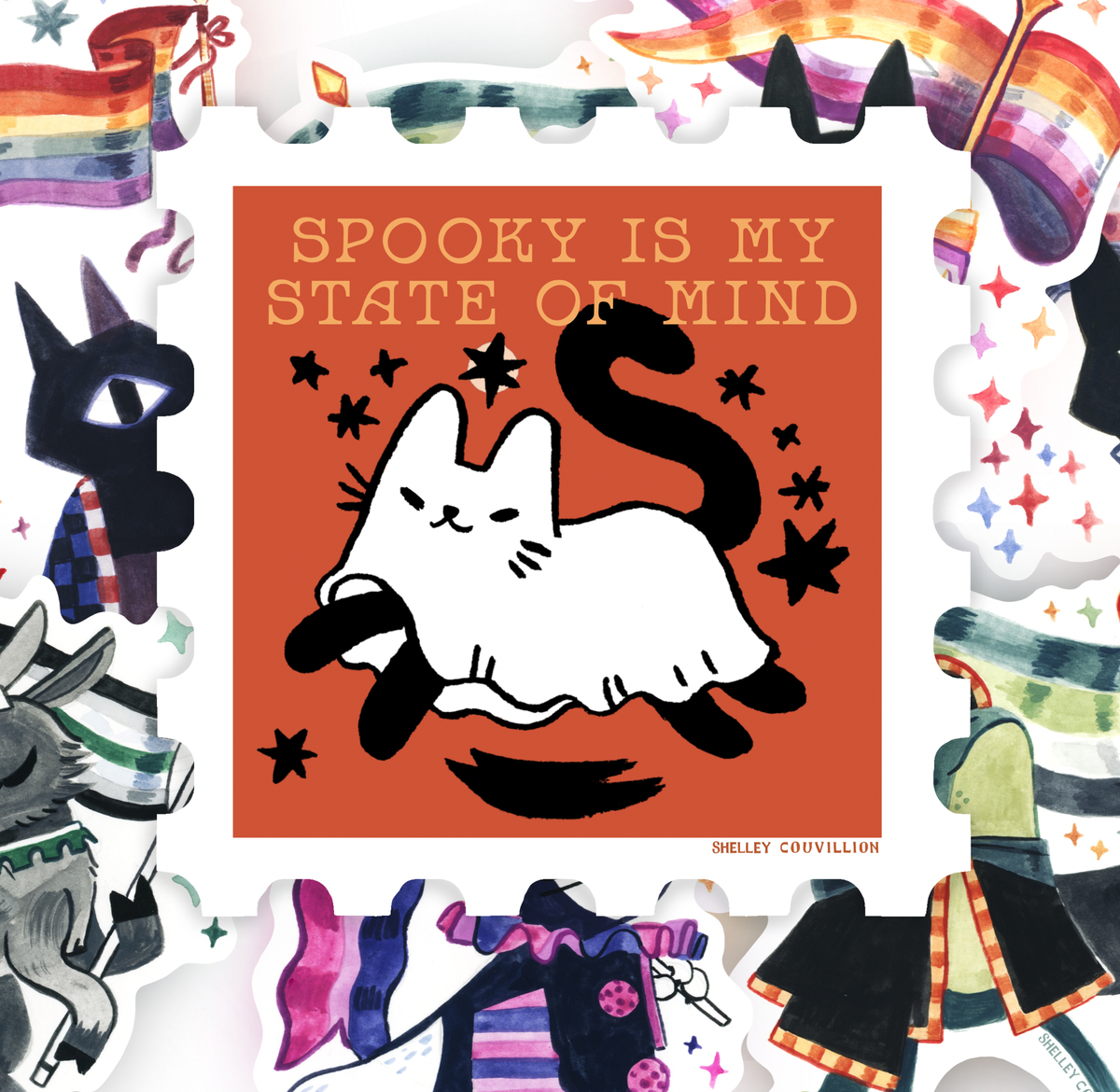 Spooky Is My State of Mind Ghost Cat Vinyl Sticker