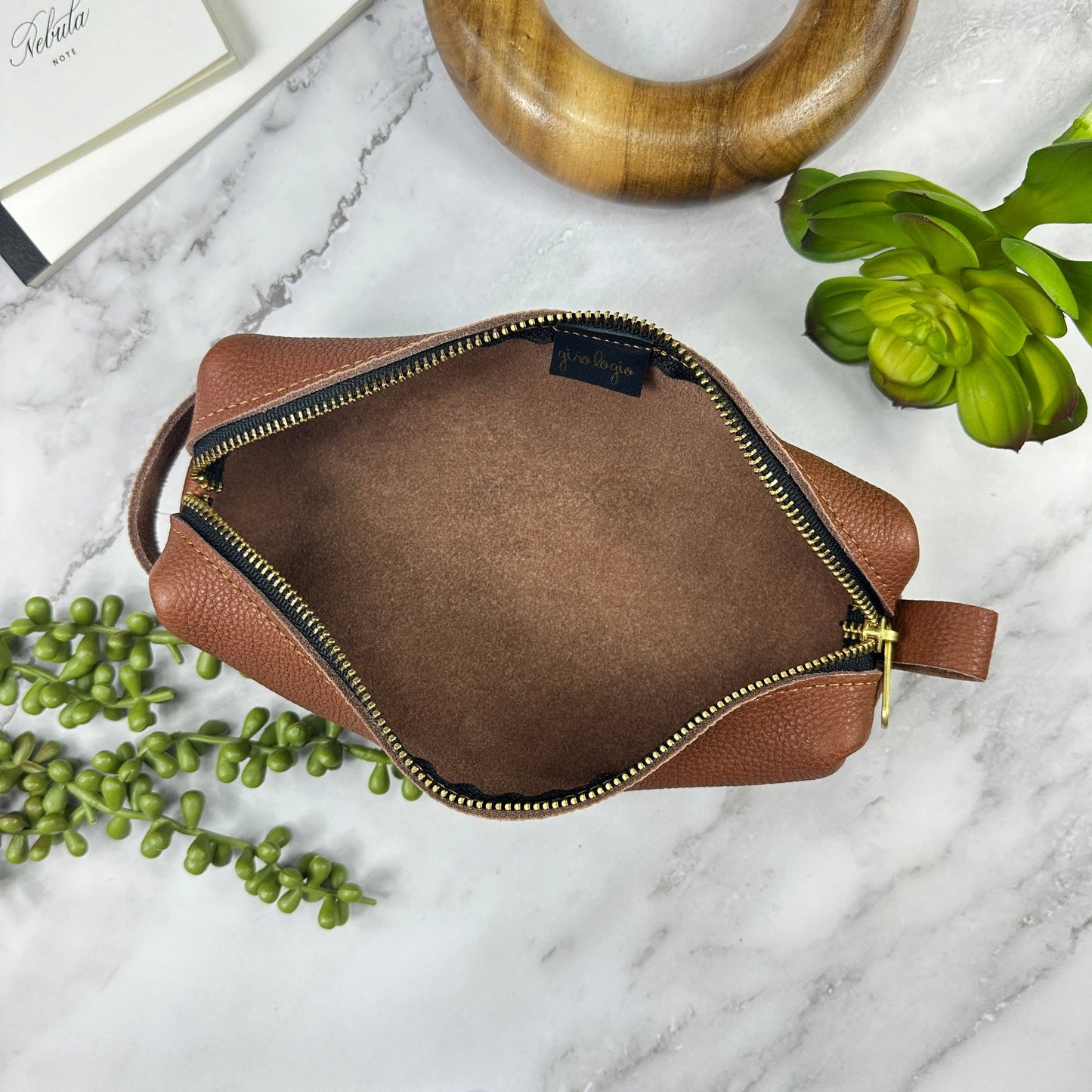 Girologio Leather Zipper Pouch: Rustic-saddle