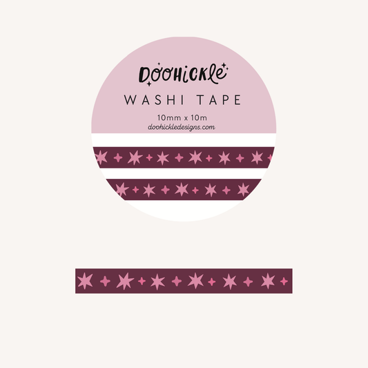 Magenta Wonky Stars Small Washi Tape