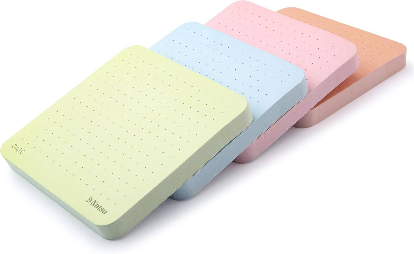 Dot Grid Sticky Notes 4pk | Premium Thick Paper 120g | Colorful Pastel Dotted Memo Pads with Date, 3" x 3"