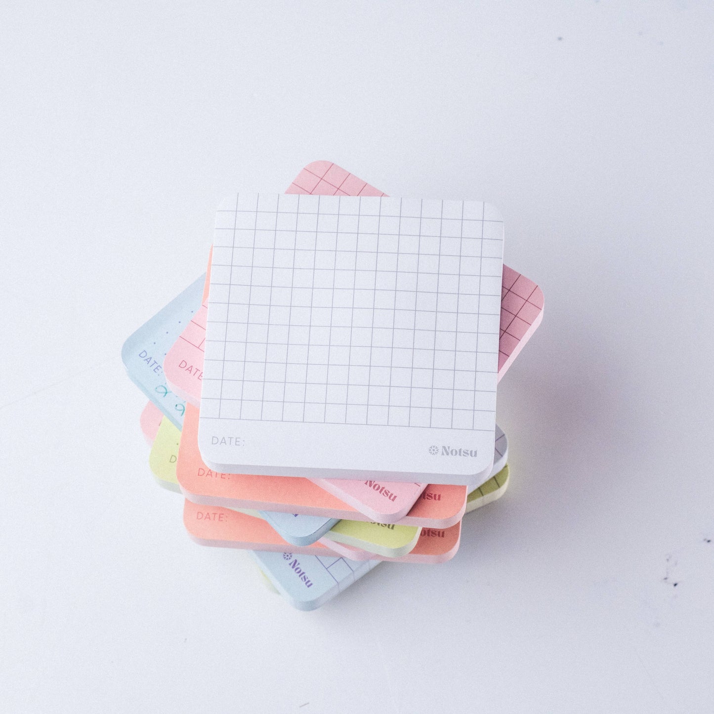 Graph Grid Sticky Notes 4pk | Premium Thick Paper 120g | Graphing Memo Pads with Date, 3" x 3"
