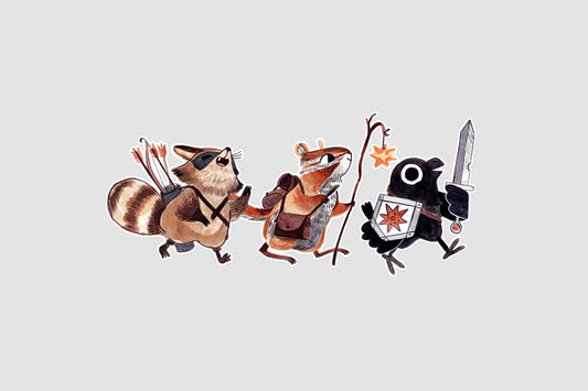 Adventuring party - Raccoon, Crow and Chipmunk DND