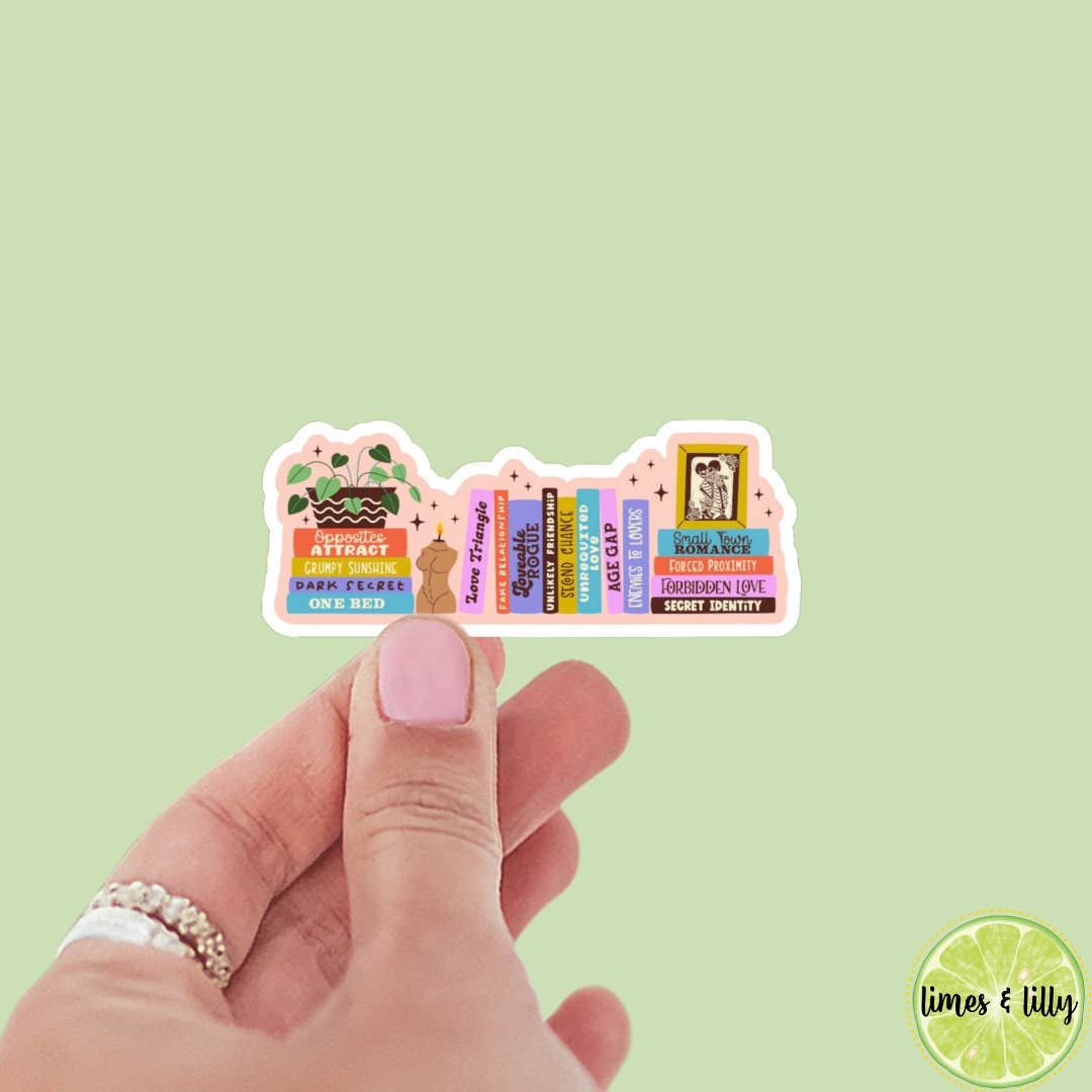 Romance Tropes Bookshelf Sticker | Book Sticker | Girly |: Glossy