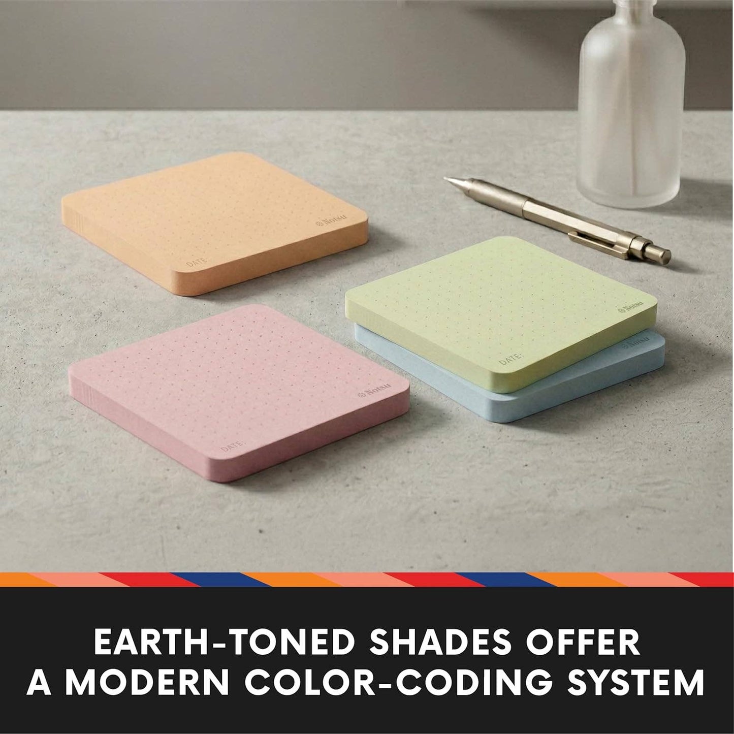 Dot Grid Sticky Notes 4pk | Premium Thick Paper 120g | Colorful Pastel Dotted Memo Pads with Date, 3" x 3"
