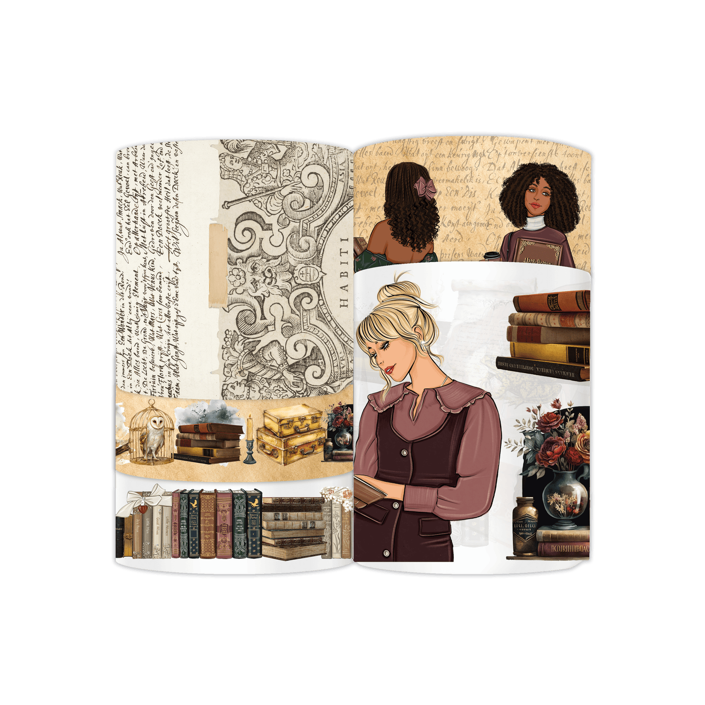 Dark Academia Bookworm Pre-cut PET Tape + Washi Box Set
