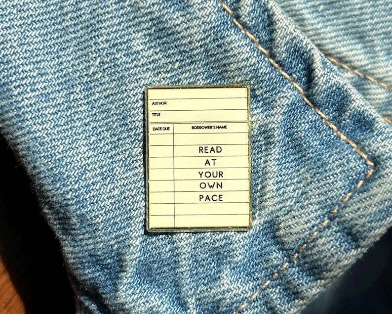 Library Card Catalog Pin | Literary Gifts for Book Lovers | Read at Your Own Pace