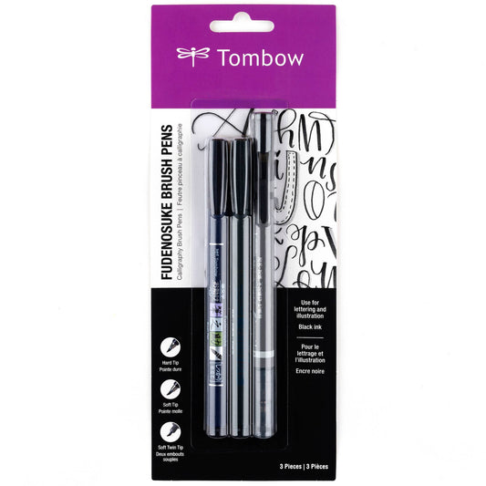 Tombow Fudenosuke Calligraphy Brush Pens - 3-Pack