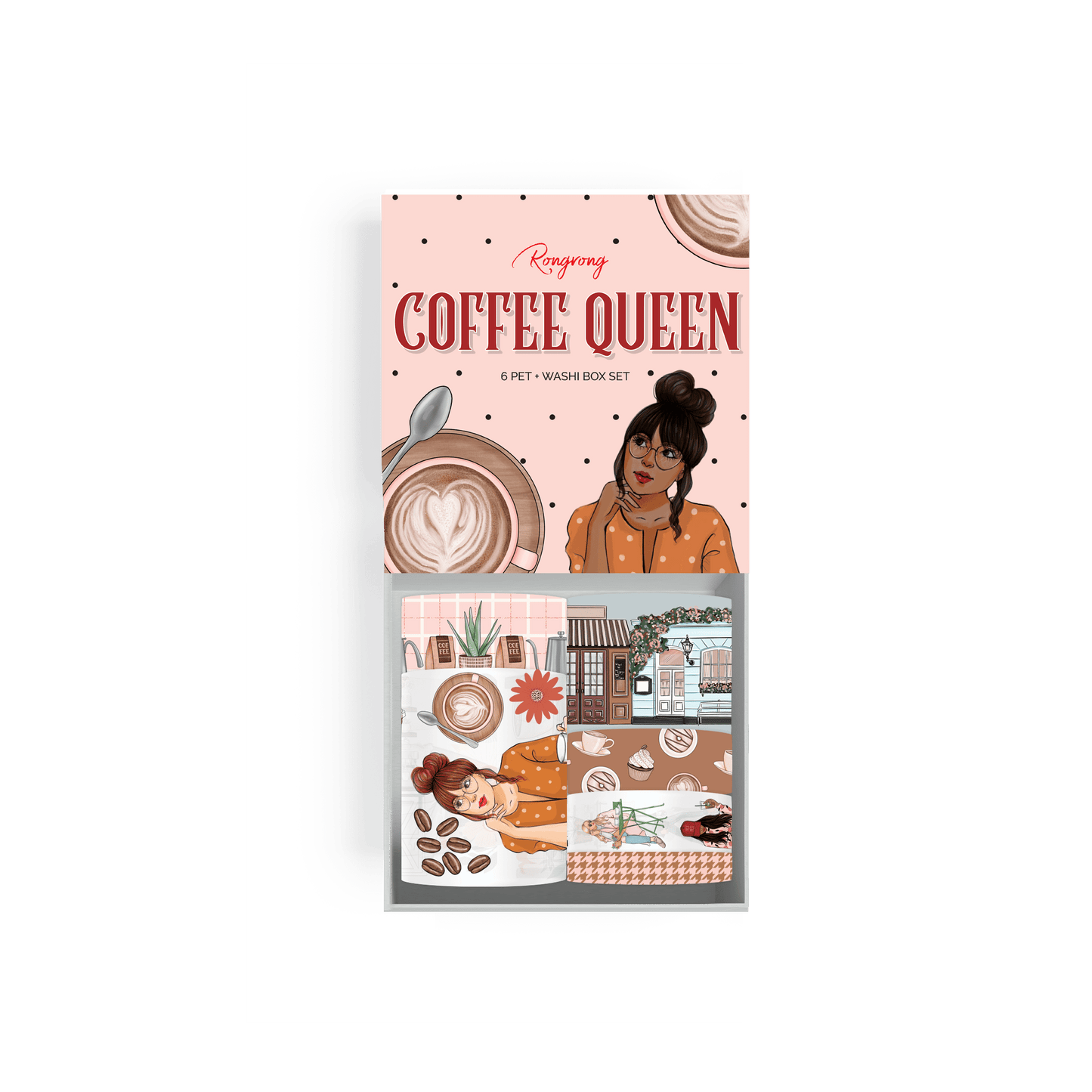 Coffee Queen Pre-cut PET Tape + Washi Box Set
