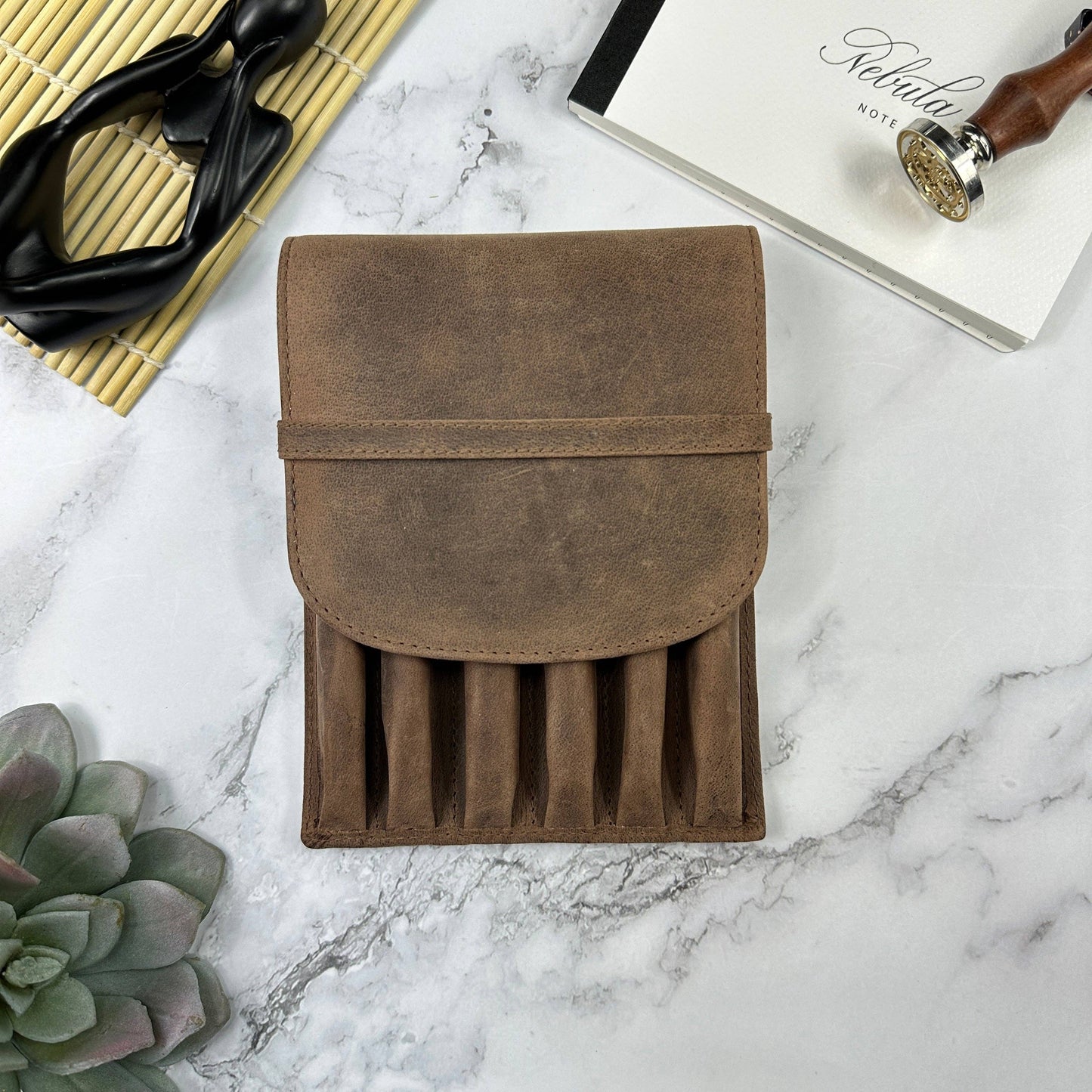 Girologio Leather 6 Pen Case: Bomber Brown