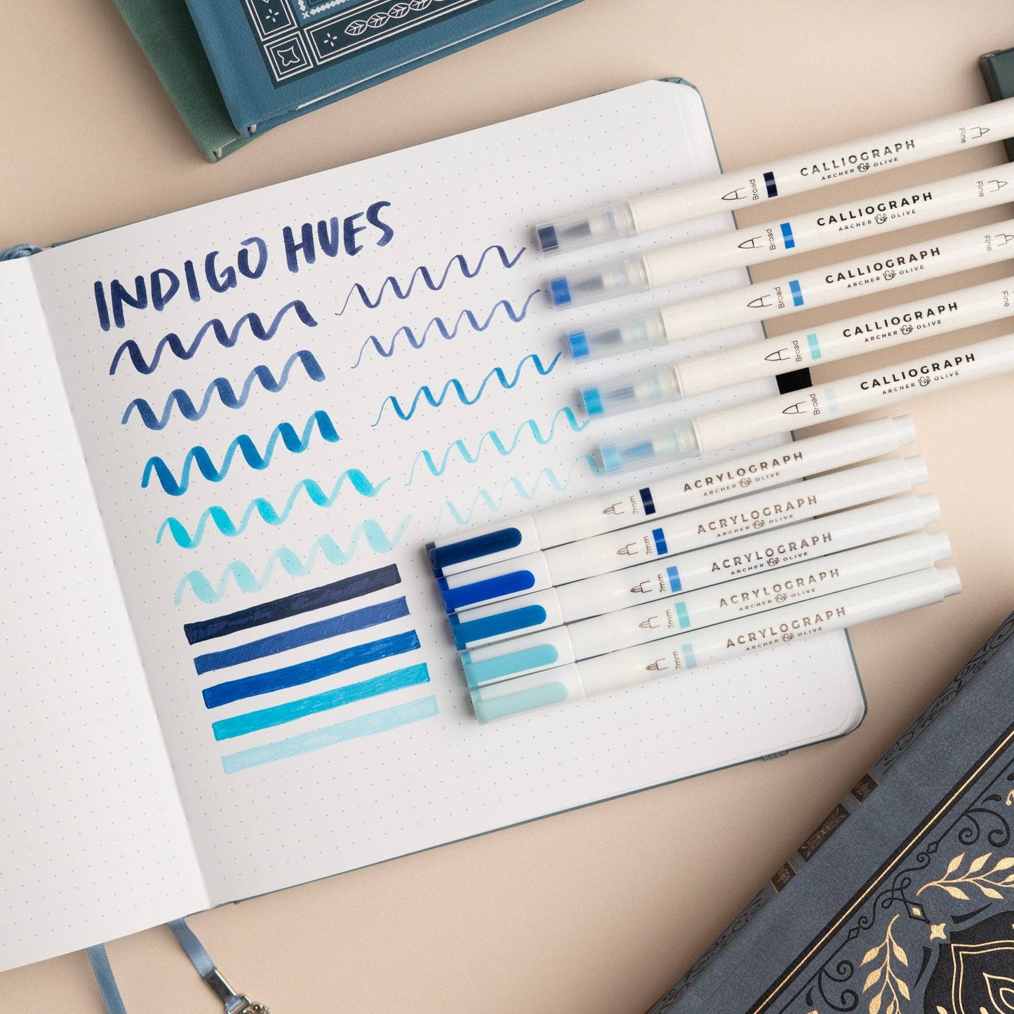 Indigo Hues Sets of 5: Calliograph