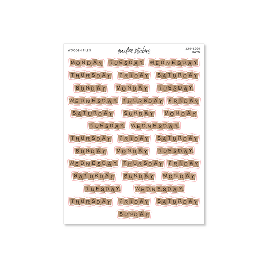 Sadies Stickers Wooden Tiles • Days • Deco Sticker Sheet