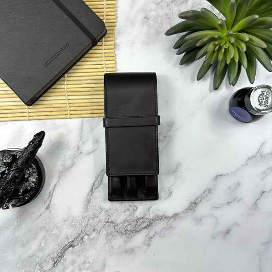 Girologio Leather 3 Pen Case: Black