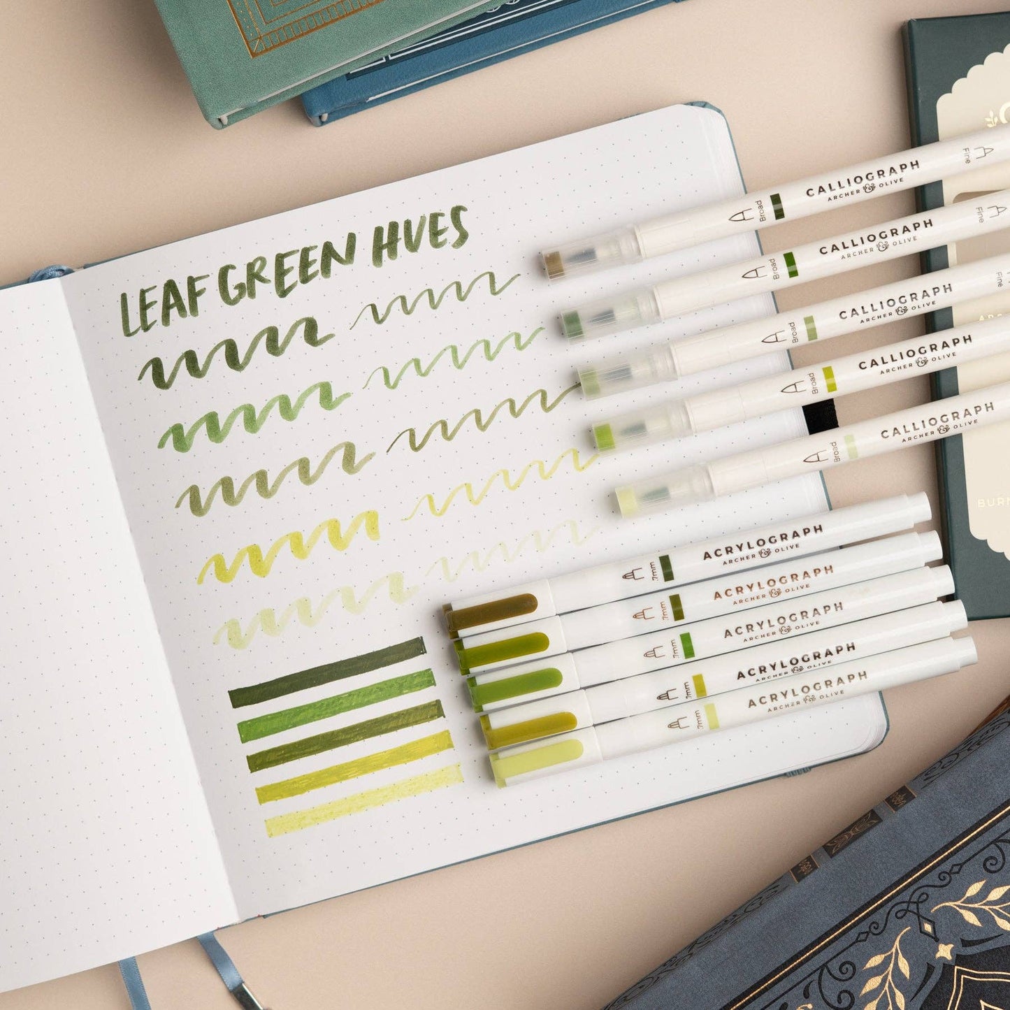 Leaf Green Hues Sets of 5: Calliograph