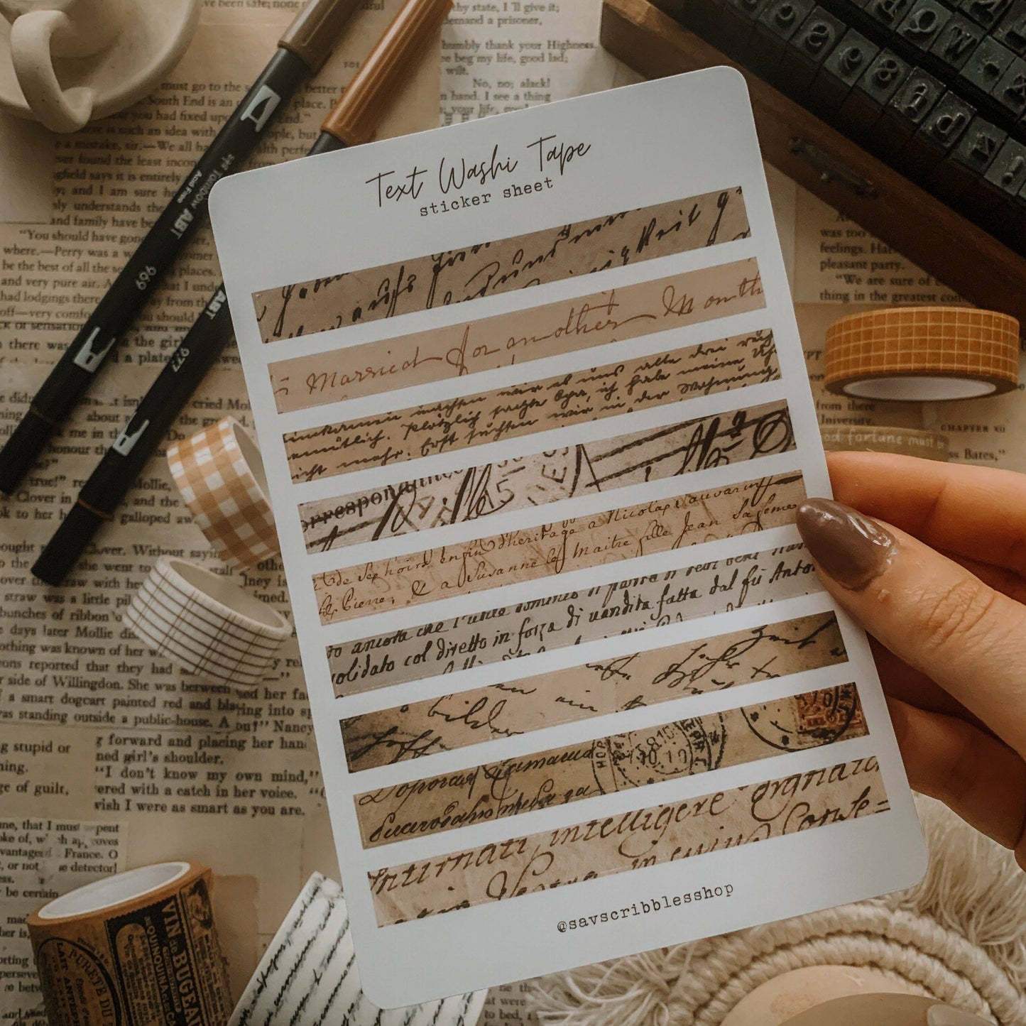 Vintage Text Washi Sticker Sheet