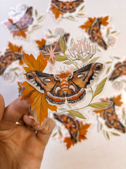 Cecropia Moth Clear Vinyl Sticker - 2x3"
