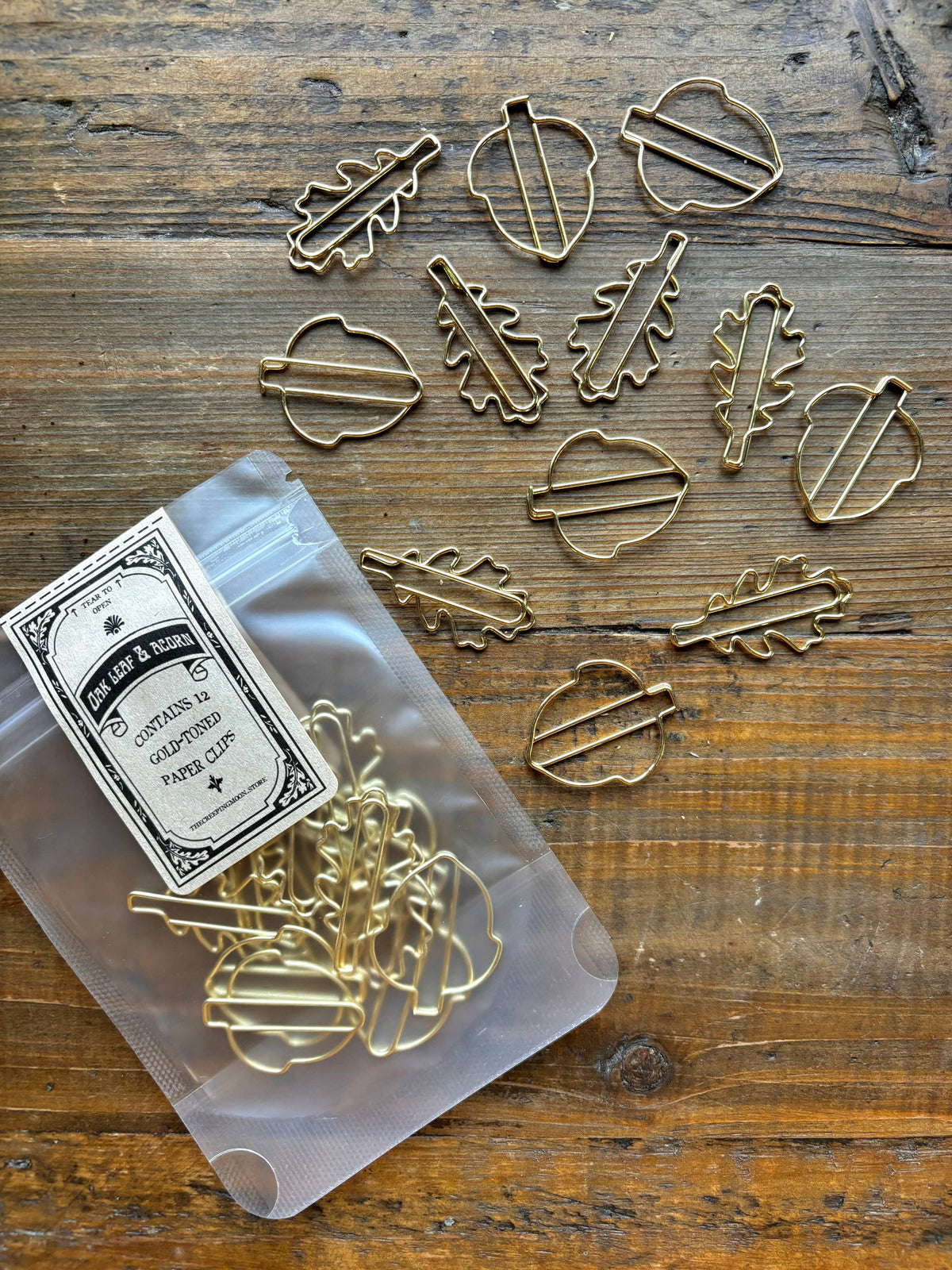 Oak Leaf & Acorn Gold Paper Clip Set