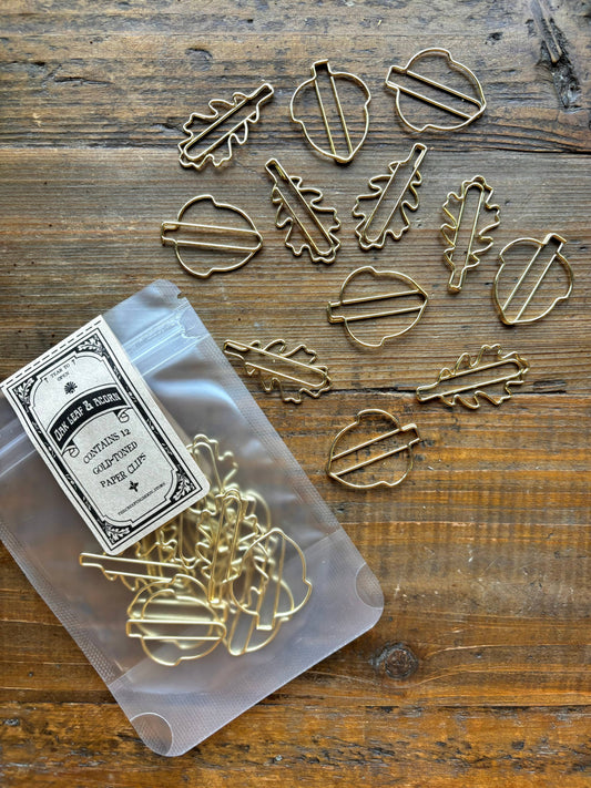 Oak Leaf & Acorn Gold Paper Clip Set