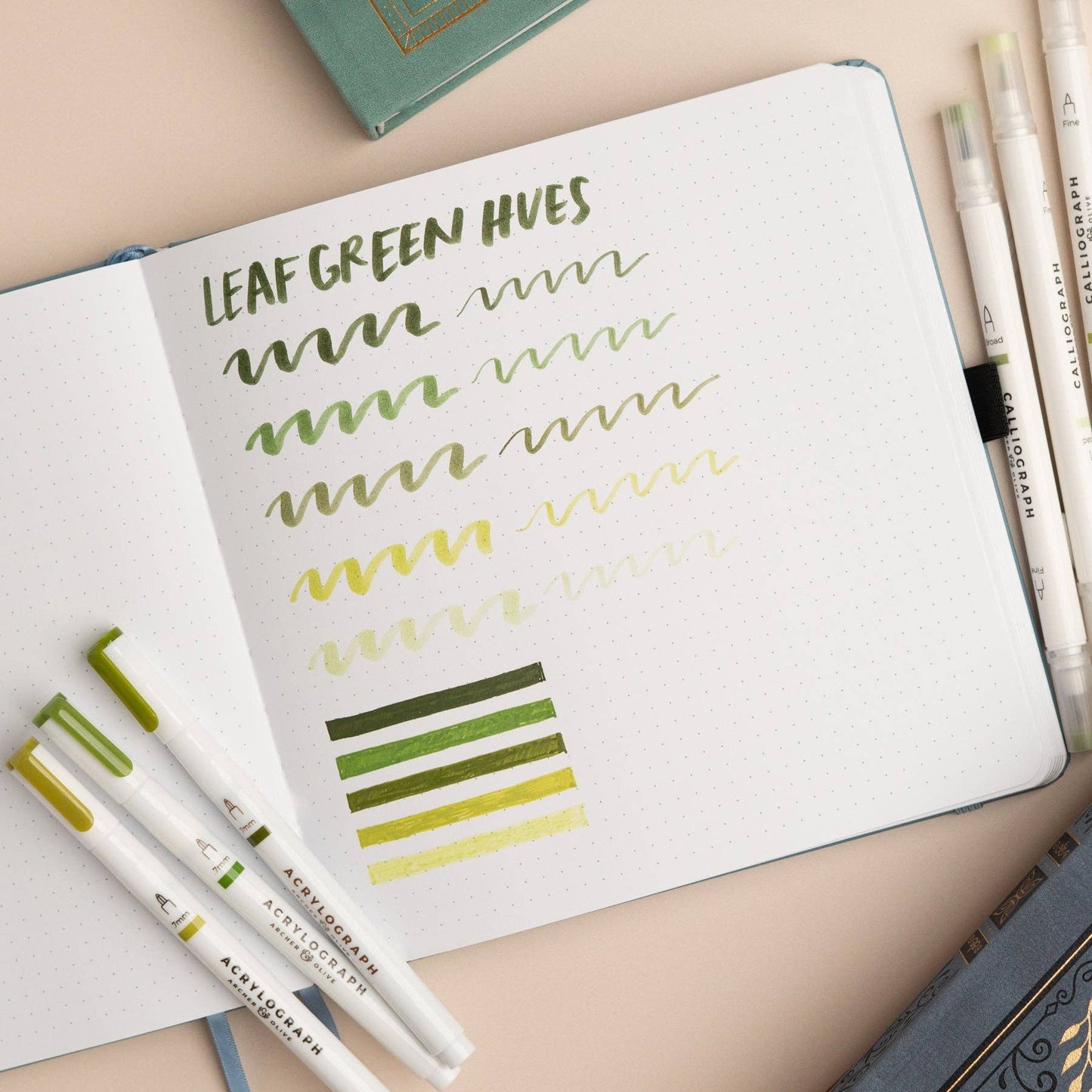 Leaf Green Hues Sets of 5: Calliograph