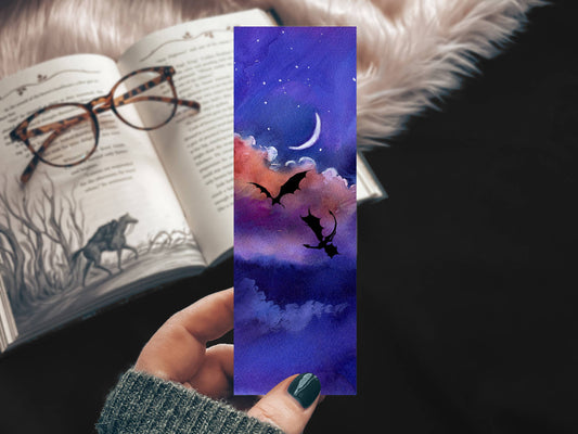 Dragons at Twilight Wyvern Watercolor Bookmark