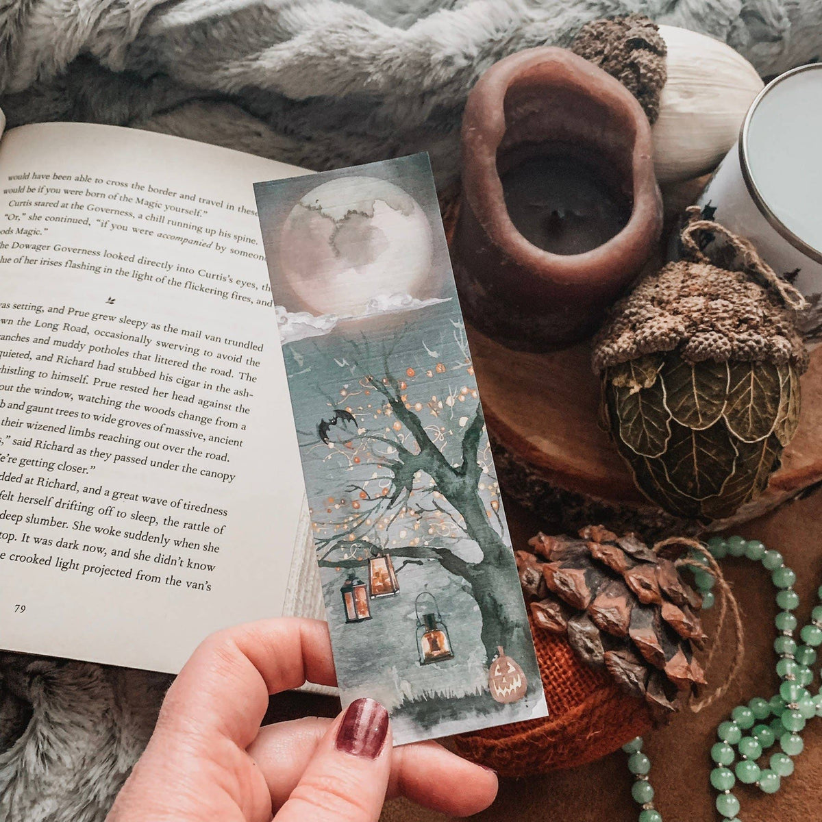 Spooky Full Moon Watercolor Bookmark