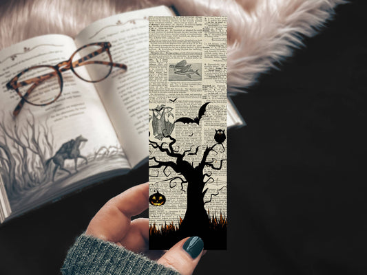 Spooky Tree, Bats & Owl Halloween Bookmark