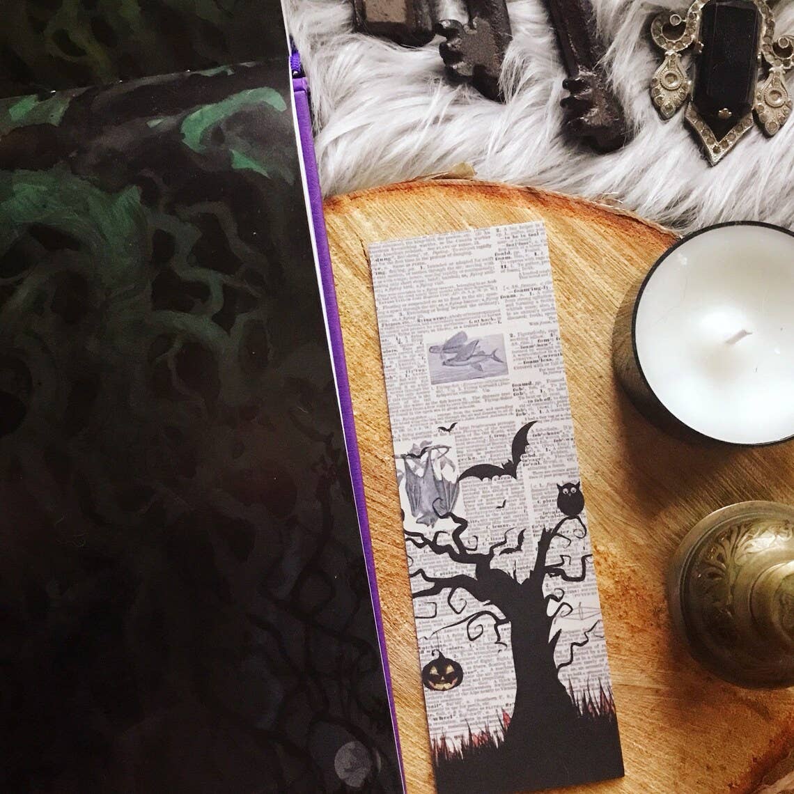 Spooky Tree, Bats & Owl Halloween Bookmark