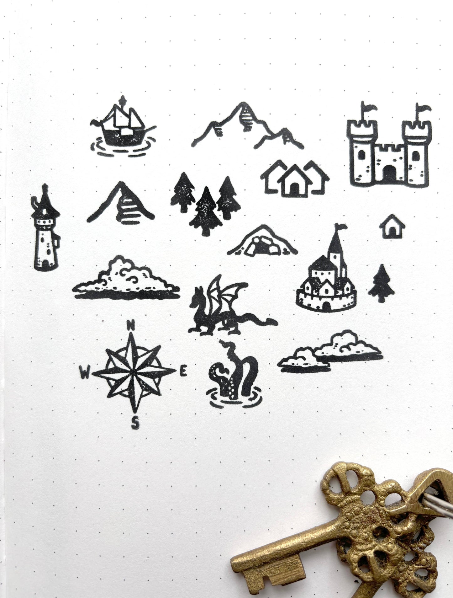 Mini Fantasy Map Rubber Stamp Kit – Set of 16