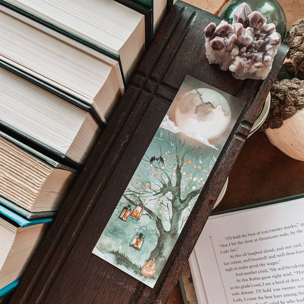Spooky Full Moon Watercolor Bookmark