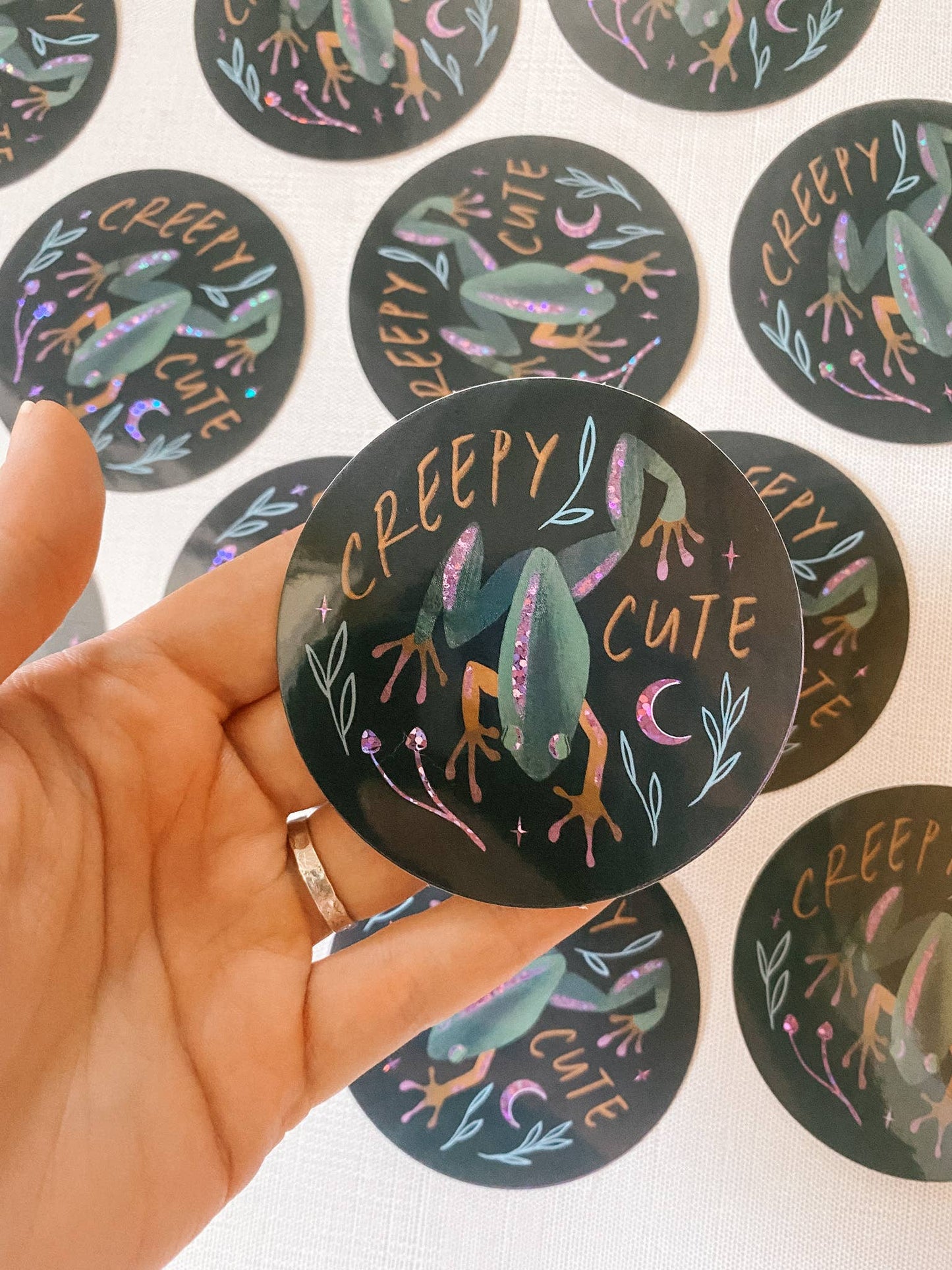 Creepy Cute Vinyl Frog Glitter Sticker - 3"