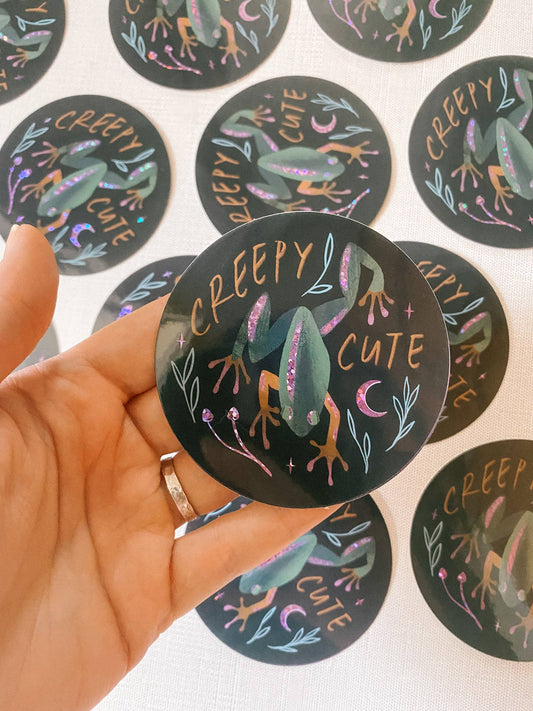 Creepy Cute Vinyl Frog Glitter Sticker - 3"