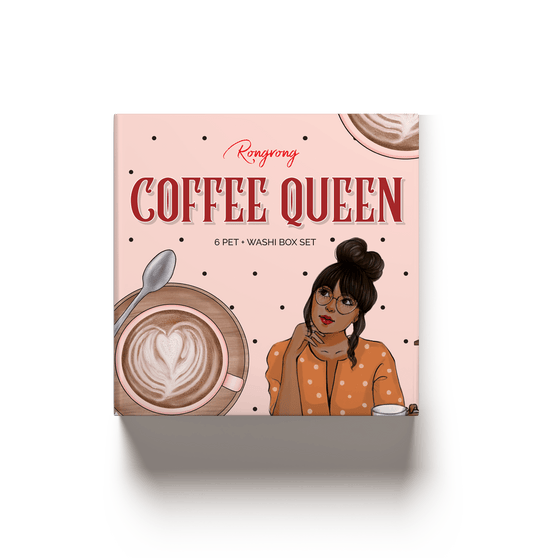 Coffee Queen Pre-cut PET Tape + Washi Box Set