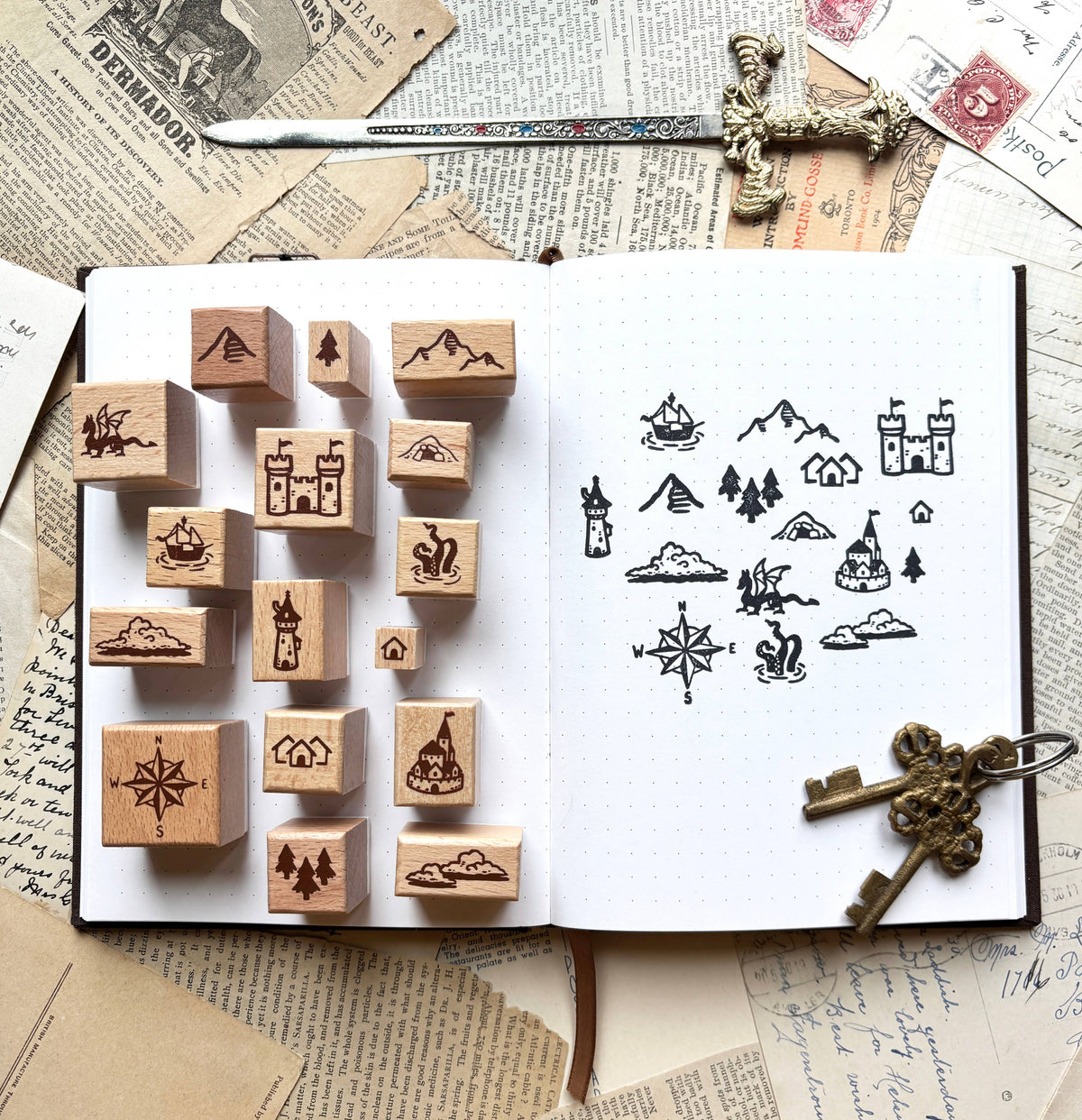 Mini Fantasy Map Rubber Stamp Kit – Set of 16