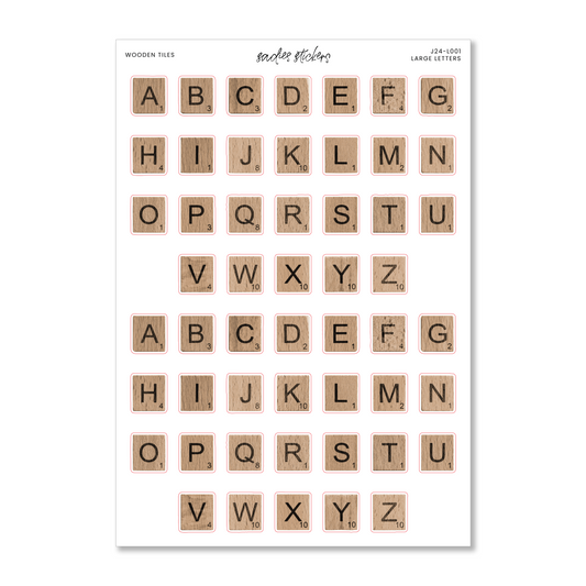 Sadies Stickers Wooden Tiles • Large Letters • Deco Sticker Sheet