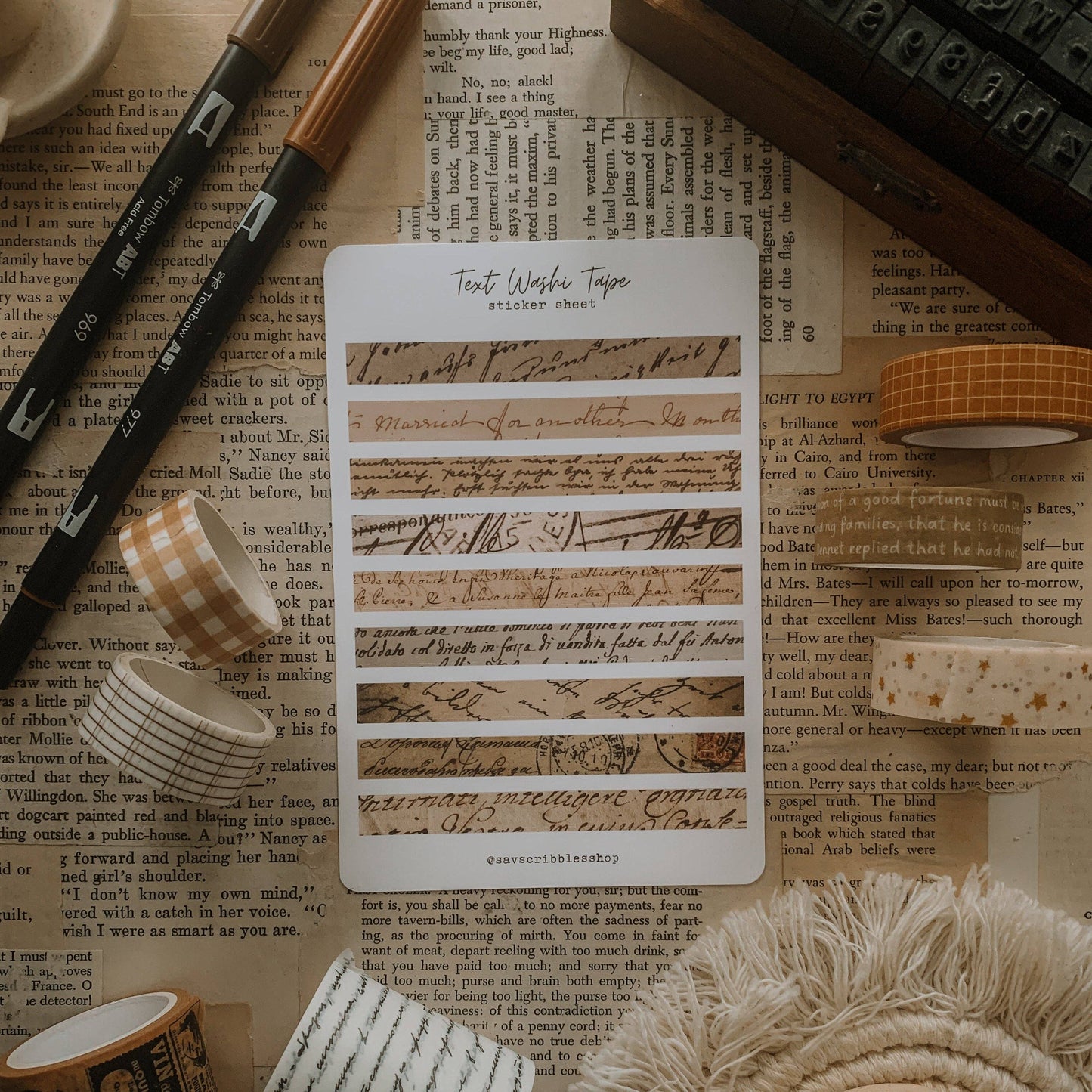 Vintage Text Washi Sticker Sheet